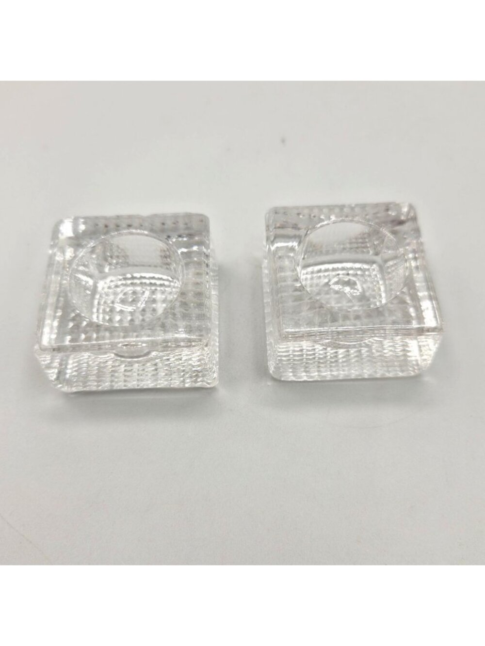Vintage Glass Square Salt Cellars Dips Clear Waffle Bottom Grid Base Set of 2